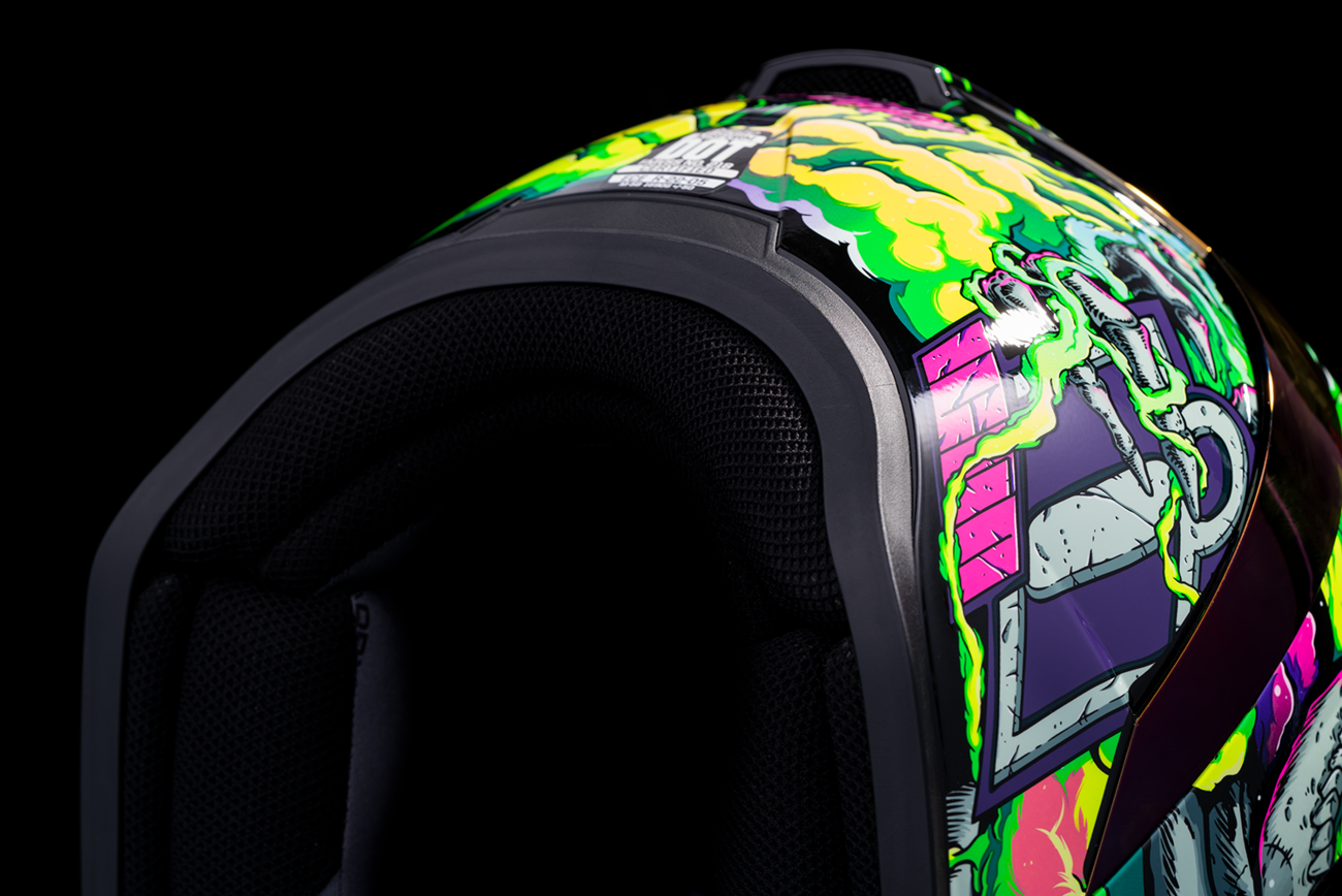 Bill's Exhausts ICON Airform™ Helmet Hippy Dippy in purple, 2XL, featuring a colorful psychedelic design for motorcycle safety and style.