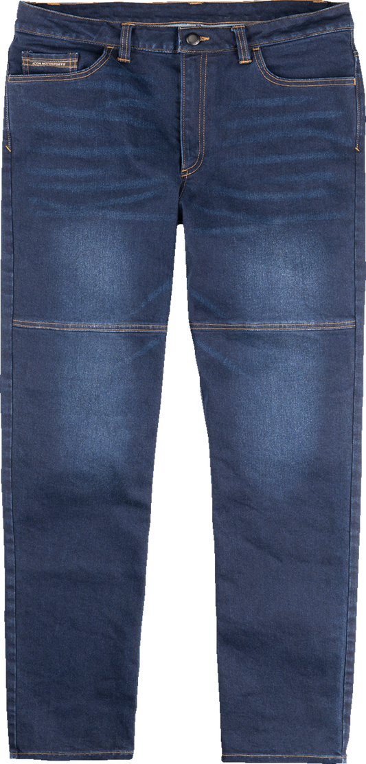 Blue ICON Uparmor™ Covec Jean by Bill's Exhausts, size 38, showcasing durable denim fabric and classic jean styling.