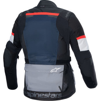 Alpinestars Andes Air Drystar jacket in deep blue, black, and ice gray, 3XL size, featuring breathable motorcycle riding gear.