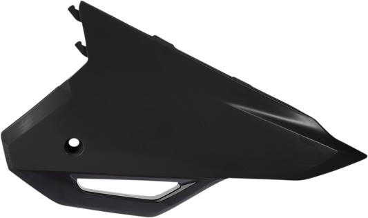 Acerbis black side panels for motorcycle body, featuring sleek black design with product branding visible on the panels.