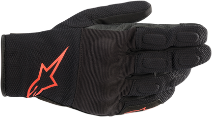 Alpinestars S-MAX Drystar gloves in black and fluo red, 2XL size, showing the protective riding glove with branding and vibrant color accents.