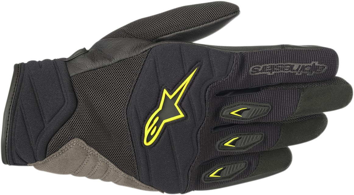 Alpinestars Shore gloves in black and fluo yellow, large size, with protective design and sporty style for motorcycle riding.