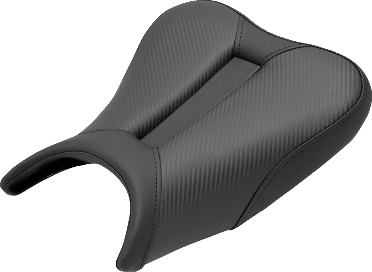 Black SADDLEMEN Track Solo Seat with carbon fiber finish for Ninja 400 '18-'22, designed for high-performance motorcycle seating.