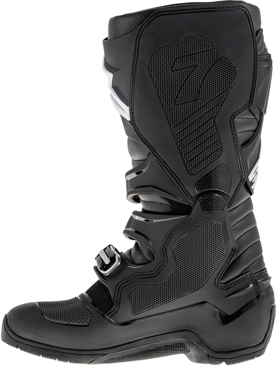 Black Alpinestars Tech 7 Enduro boots with rugged design and protective features for off-road riding, US size 12.