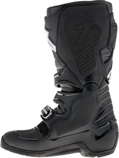 Black Alpinestars Tech 7 Enduro boots with rugged design and protective features for off-road riding, US size 12.