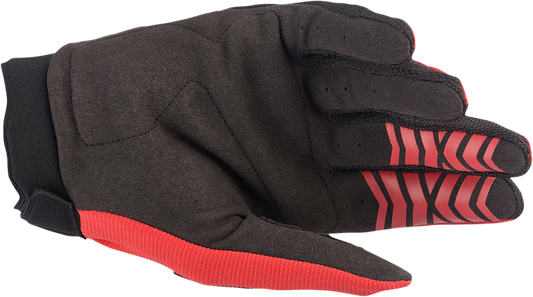 Alpinestars Full Bore gloves in bright red and black, XL size, featuring protective design and durable material for motorcycling.