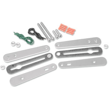 Chrome SADDLEMEN Turn Signal Relocation Kit for Softail motorcycles, designed for 2020-0351 model, shown on a motorcycle seat.