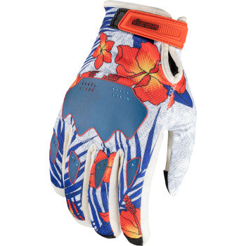 White ICON Hooligan Kaonohi™ gloves in 3XL size from Bill's Exhausts, showing the textured fabric and secure wrist closure.
