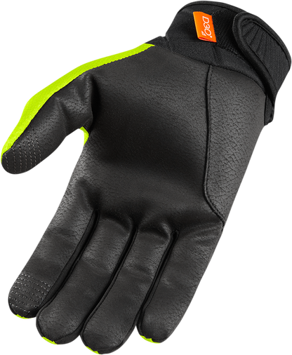 Bill's Exhausts ICON Anthem 2 CE™ Hi-Vis gloves in large size, showing bright safety gloves with reinforced palms and adjustable cuffs.