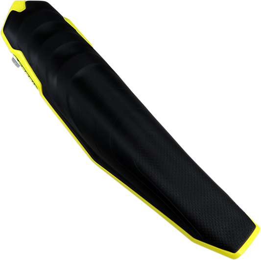 A black and yellow Acerbis X Seat body part for RMZ 250/450 motorcycle, designed for 2018-2023 models, shown on a white background.