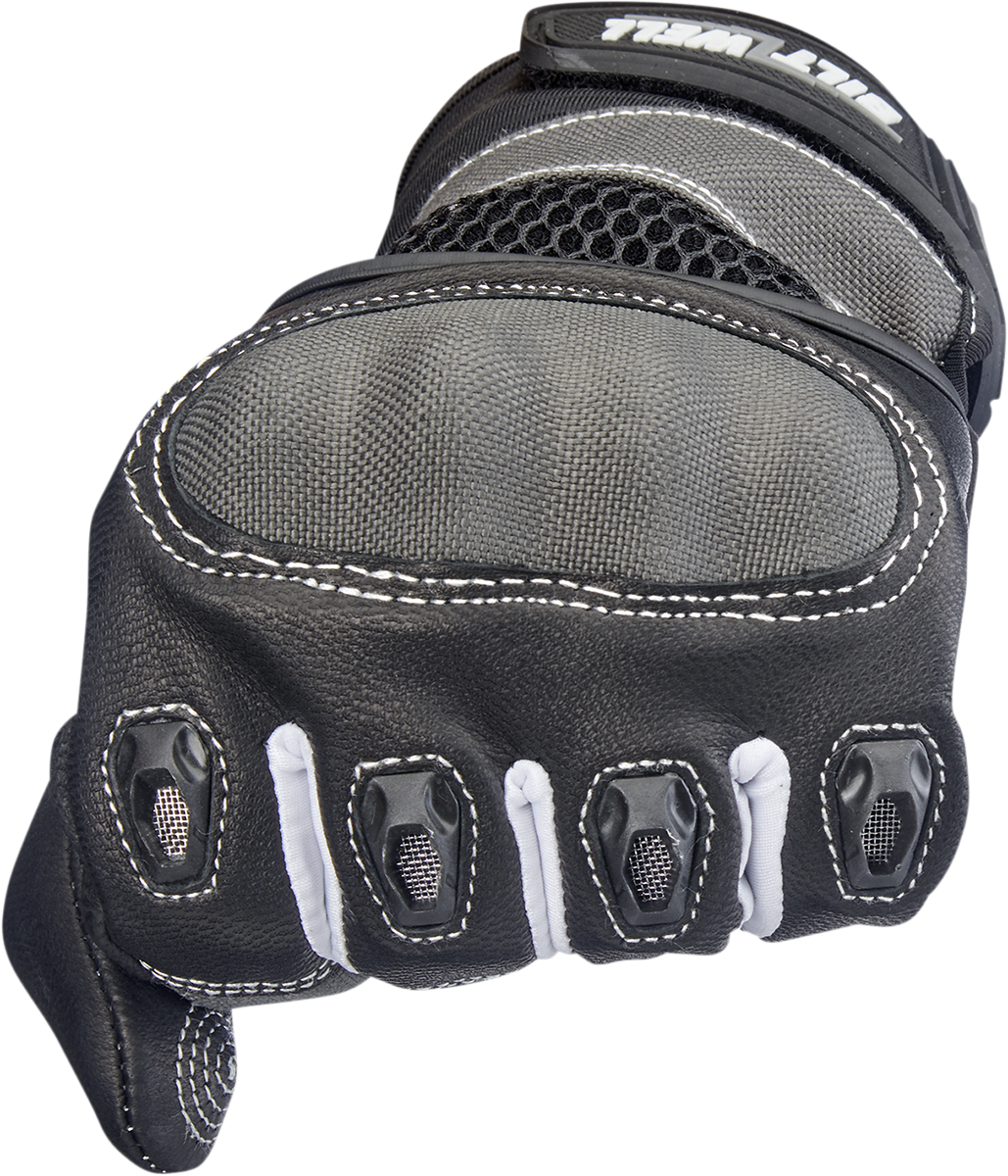 Gray BILT WELL Bridgeport gloves in XL size, featuring durable construction and detailed stitching, designed for motorcycle or work use.