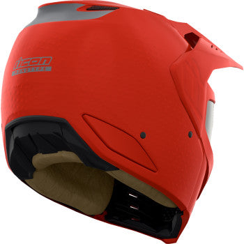 Red ICON Elsinore™ helmet in medium size with Monotype design, featuring a sleek, aerodynamic motorcycle helmet from Bill's Exhausts.