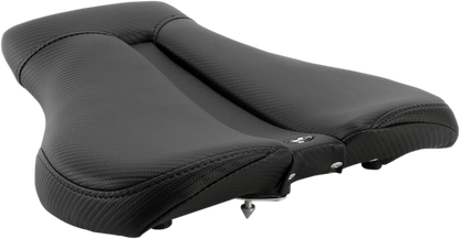 Black SADDLEMEN Gel Channel Track Carbon Fiber Sport Seat for Triumph motorcycles, featuring sporty design and premium carbon fiber details.