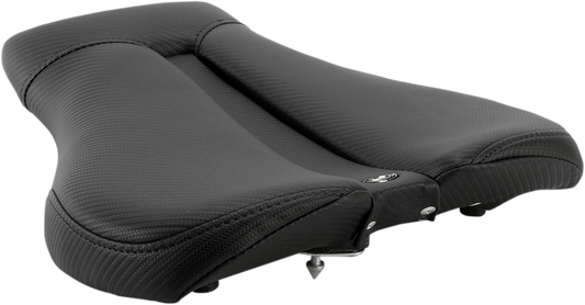 Black SADDLEMEN Gel Channel Track Carbon Fiber Sport Seat for Triumph motorcycles, featuring sporty design and premium carbon fiber details.