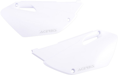 Acerbis white side panels for motorcycle body, showcasing sleek design and fitment details.