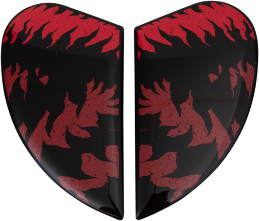 Red ICON Airform™ Side Plates for Lycan helmet, motorcycle helmet parts by Bill's Exhausts, shown on a plain background.