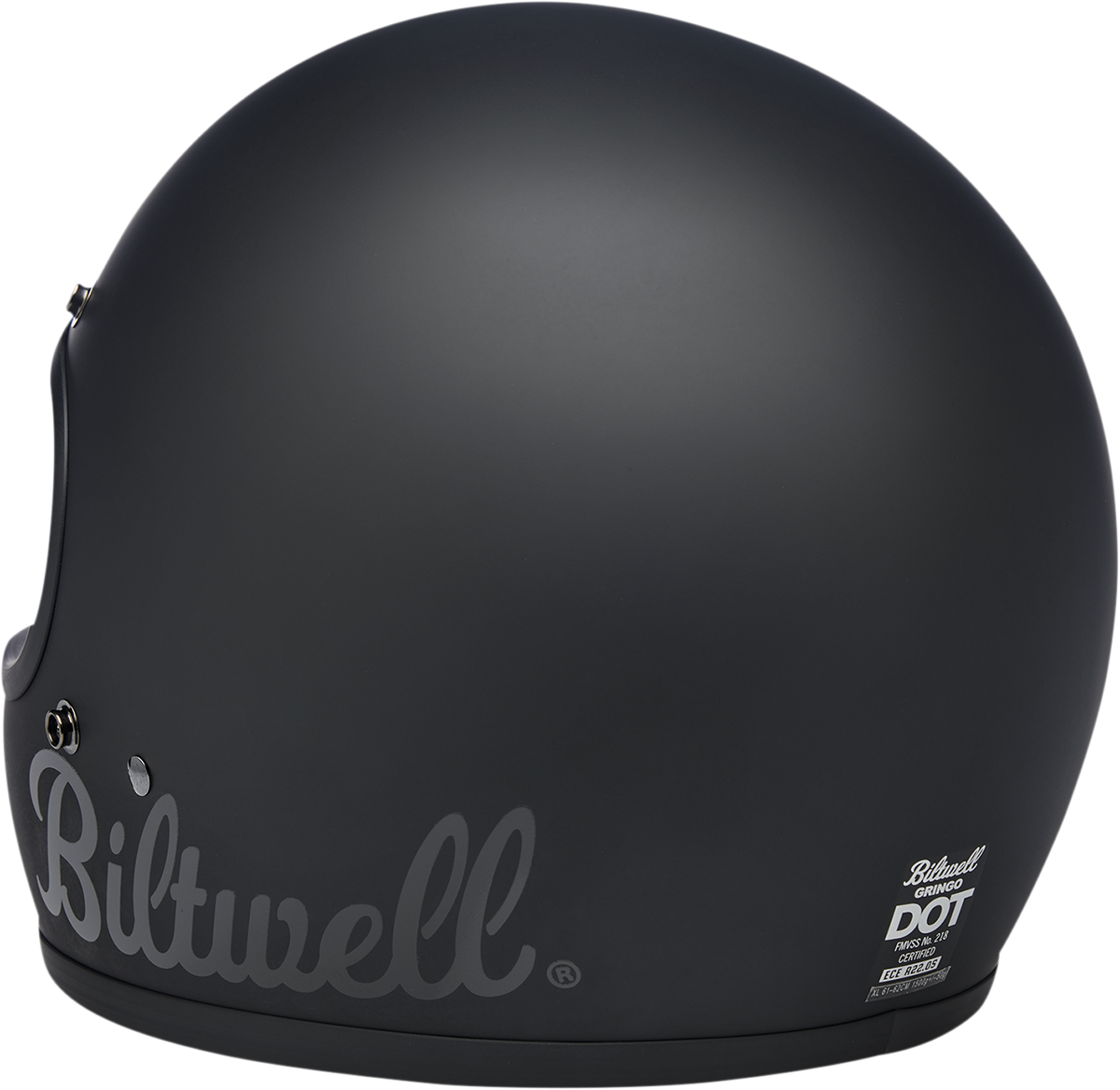 BILTWELL Gringo helmet in flat black finish, medium size, with classic open-face design and secure strap, by Bill's Exhausts.