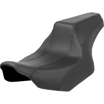 Black Saddlemens FXR Division Signature Series motorcycle seat with perforated inserts for FLH/FLT models 2023-2024.