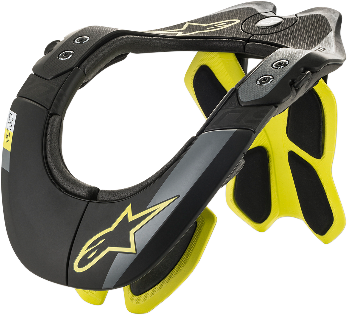 Black and yellow Fluo Alpinstars BNS Tech 2 helmet part in L/XL size, shown on a plain background.