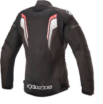 Alpinestars Stella T-GP Plus R v3 Air motorcycle jacket in black, red, and white, size medium, featuring protective armor and ventilation.