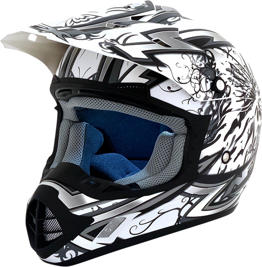 Matte white AFX FX-17Y butterfly motorcycle helmet in large size with sleek design and aerodynamic shape.