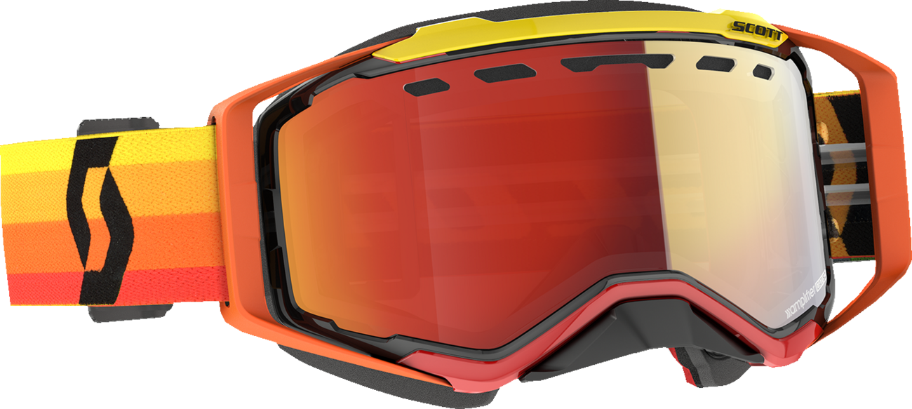 Scott Prospect Snow Cross Goggle in orange and yellow with enhancer red chrome lens, designed for winter sports and snowboarding.