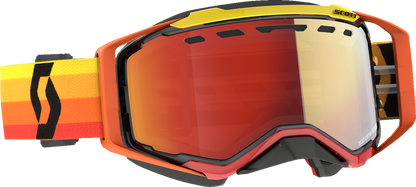 Scott Prospect Snow Cross Goggle in orange and yellow with enhancer red chrome lens, designed for winter sports and snowboarding.