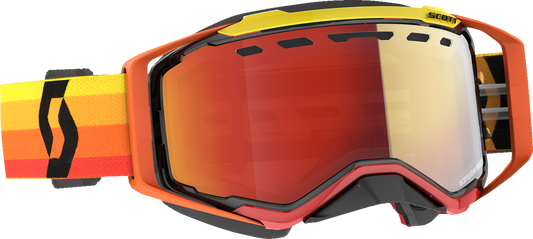 Scott Prospect Snow Cross Goggle in orange and yellow with enhancer red chrome lens, designed for winter sports and snowboarding.