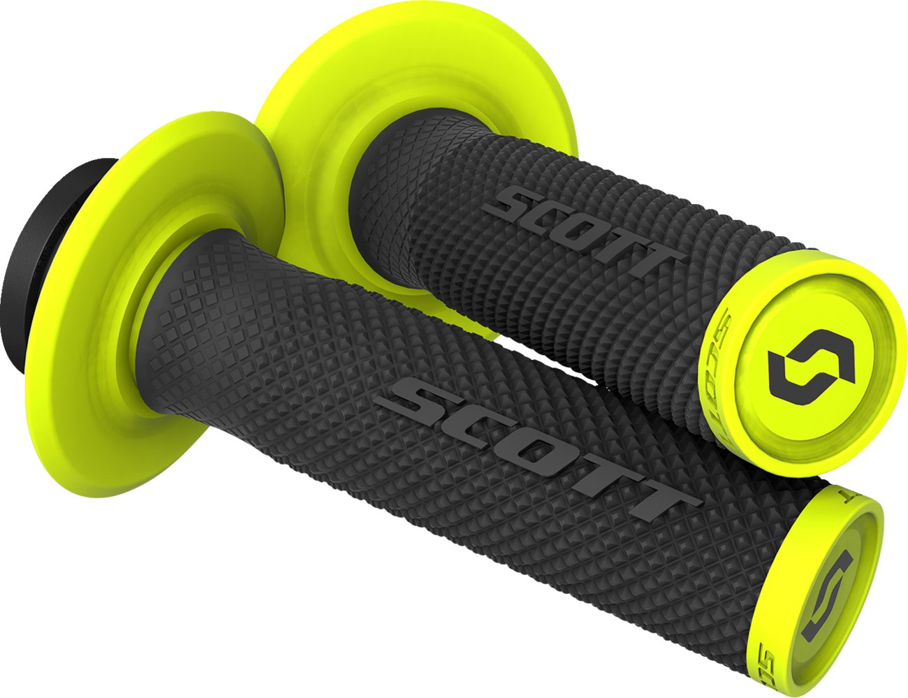 Scott SX II Lock-On grips for bike handlebars in black and yellow, featuring textured rubber for secure grip.