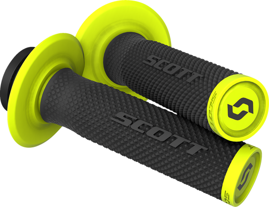 Scott SX II Lock-On grips for bike handlebars in black and yellow, featuring textured rubber for secure grip.