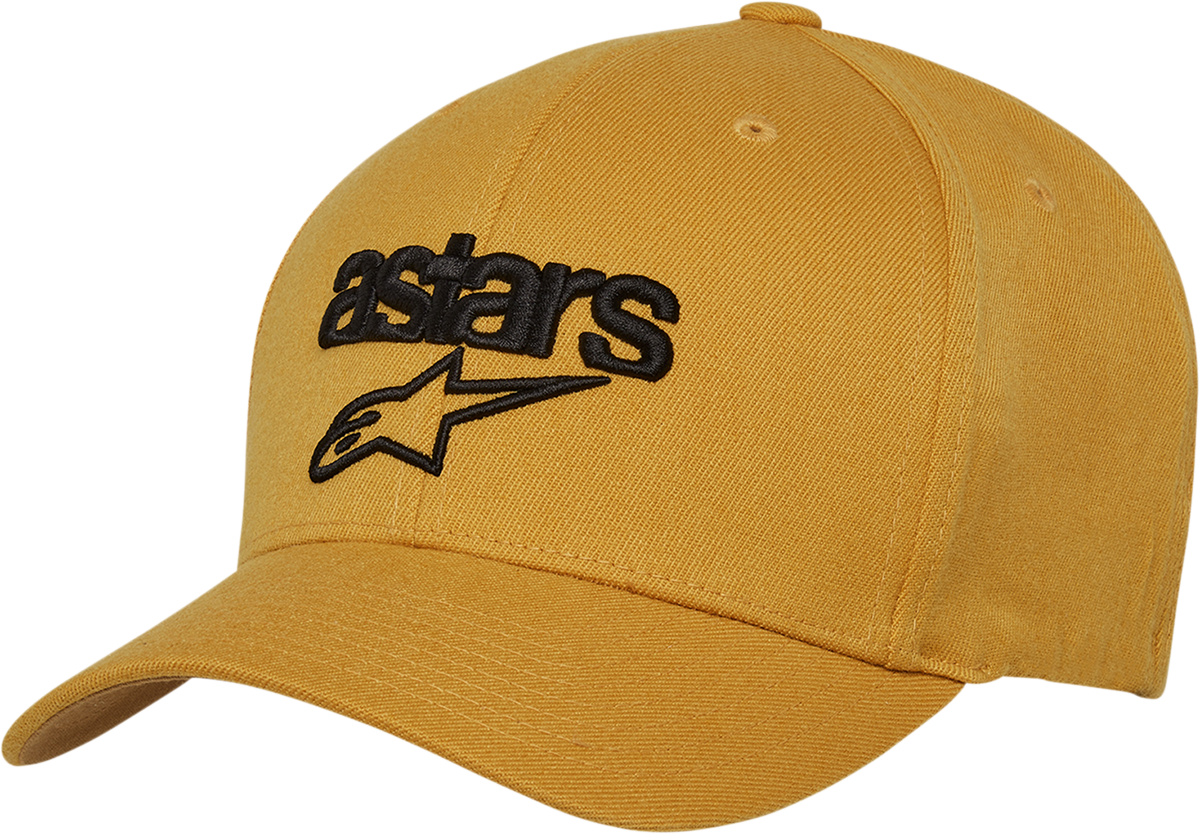 Alpinestars Heritage Blaze Hat in mustard and black, large/XL size, featuring a stylish protective gear design with branding details.