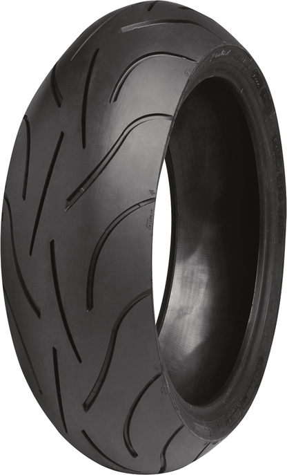 Michelin Pilot Power 2CT rear motorcycle tire 190/55ZR17 with 75W load rating, showcasing tread pattern and sidewall details.