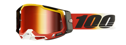 Bill's Exhausts Racecraft 2 Goggles with red mirror lenses, featuring a sleek design and adjustable strap for motocross or racing use.