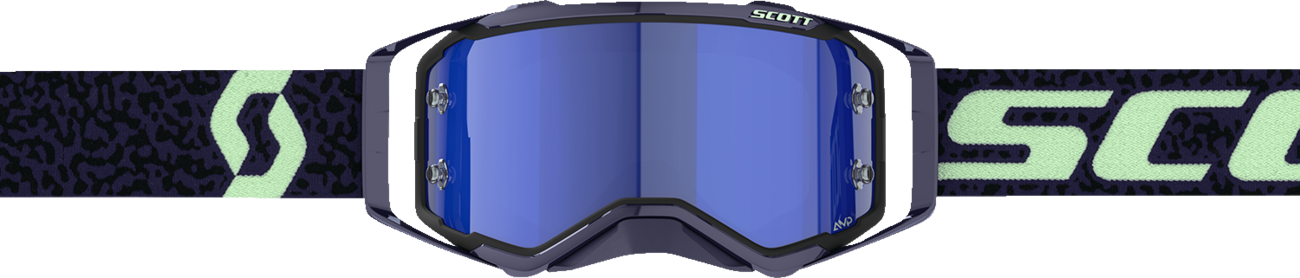 Scott Prospect Amplifier Goggle in dark purple and mint with blue chrome lens, featuring adjustable strap and ventilation.