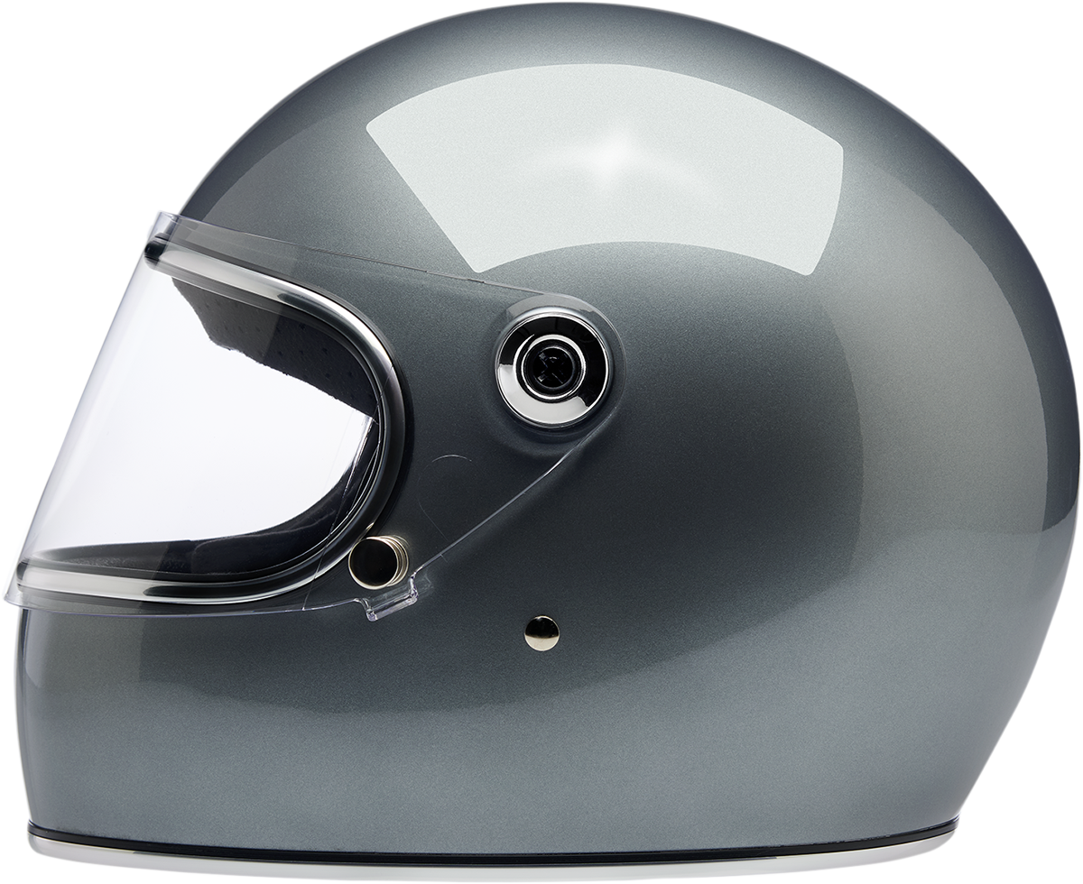 BILTWELL Gringo S helmet in metallic sterling finish, XS size, featuring a sleek motorcycle helmet design by Bill's Exhausts