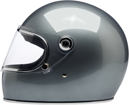 BILTWELL Gringo S helmet in metallic sterling finish, XS size, featuring a sleek motorcycle helmet design by Bill's Exhausts