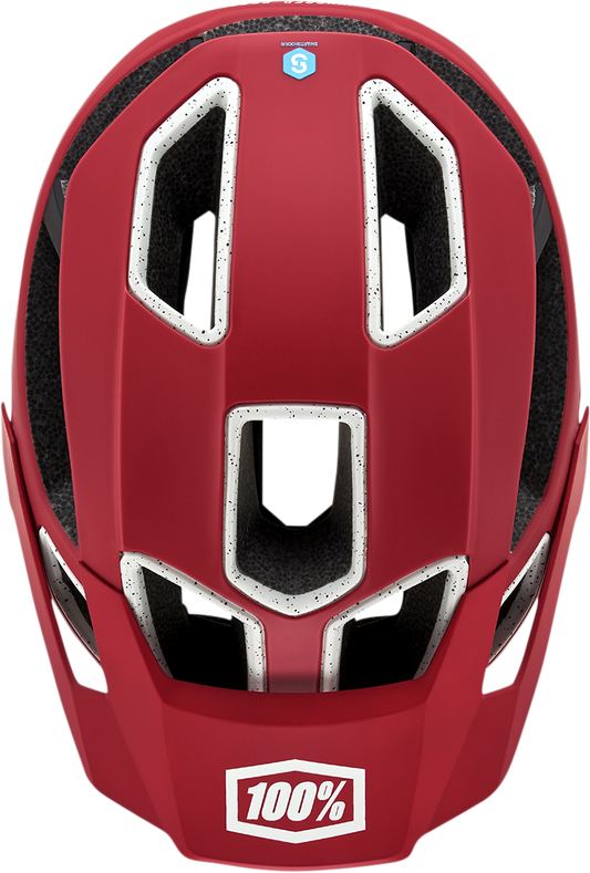 Red Altec bicycle helmet by Bill's Exhausts featuring Fidlock buckle, CPSC and CE certification, size L/XL.
