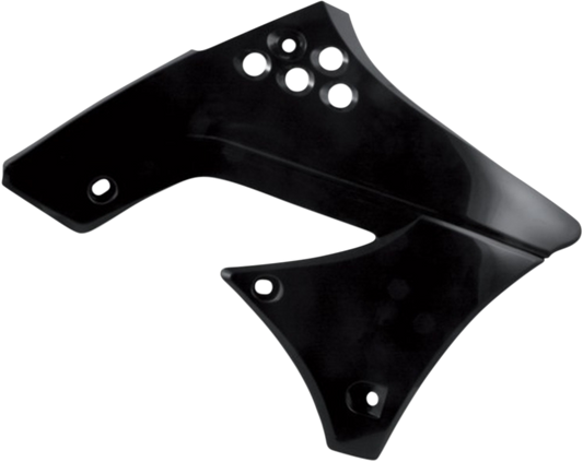A set of black ACERBIS radiator shrouds for motorcycle body protection, designed for compatibility with specific models.