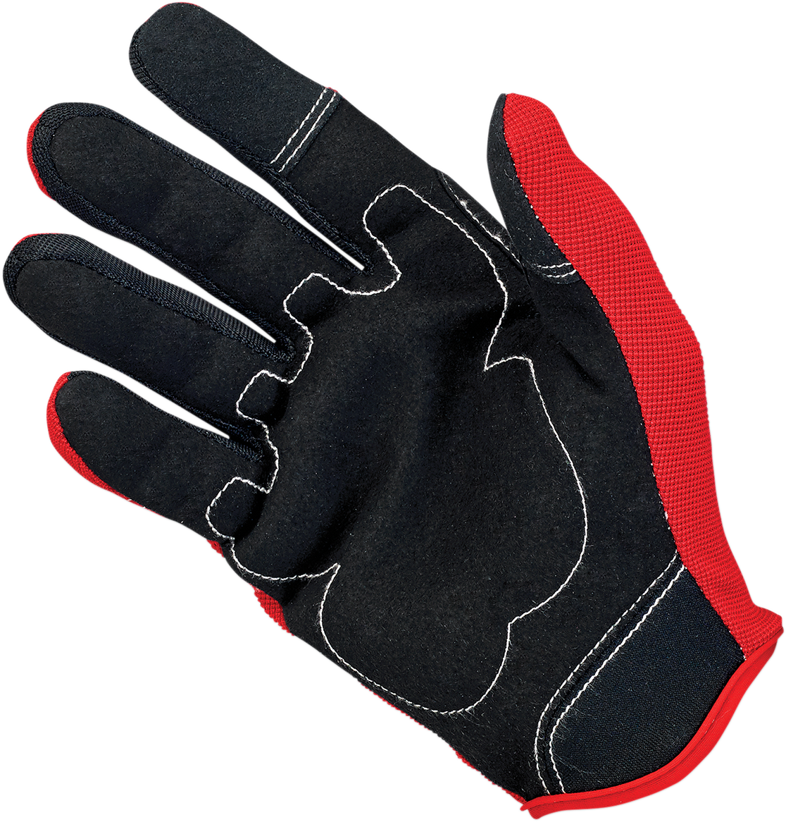 BILTWELL Moto Gloves in red, black, and white with reinforced palms and adjustable straps, small size, designed for motorcycle riding.