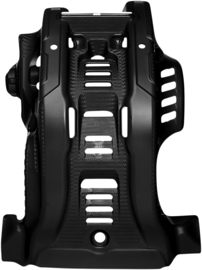 Black ACERBIS KTM skid plate for body protection, designed for KTM motorcycles, with durable mounting features.