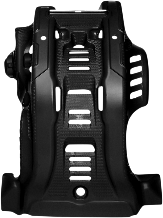 Black ACERBIS KTM skid plate for body protection, designed for KTM motorcycles, with durable mounting features.