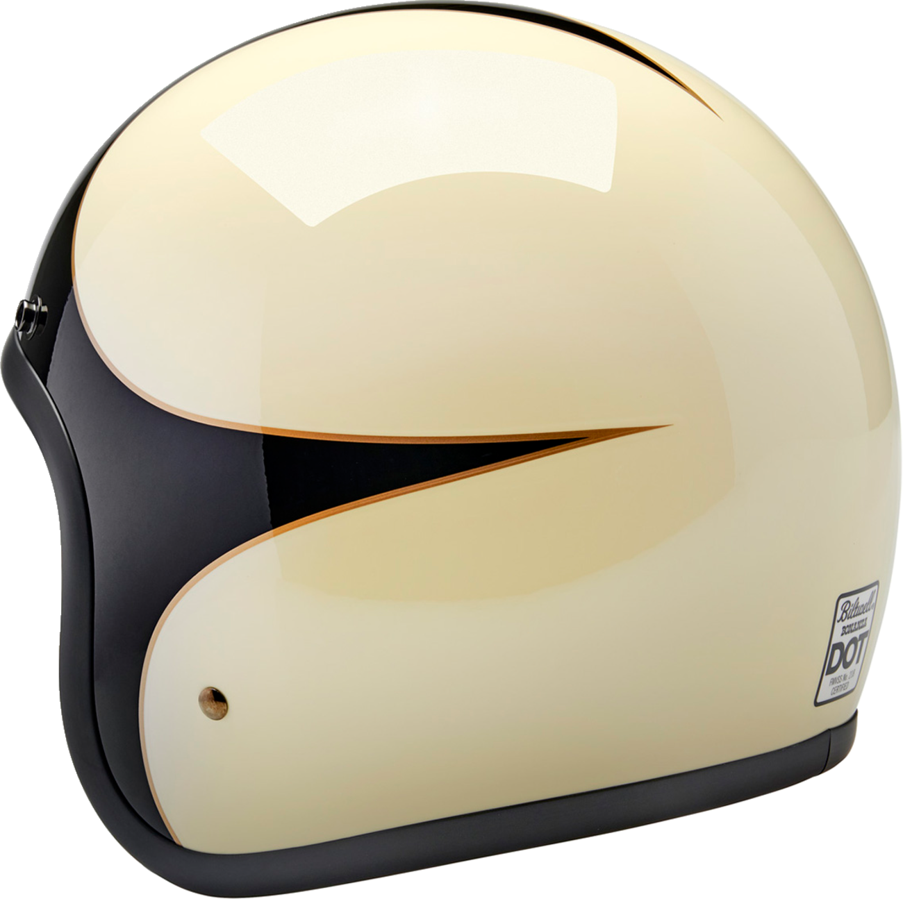 BILTWELL Bonanza vintage white/black scallop helmet with glossy finish, XS size, featuring retro design and secure strap.