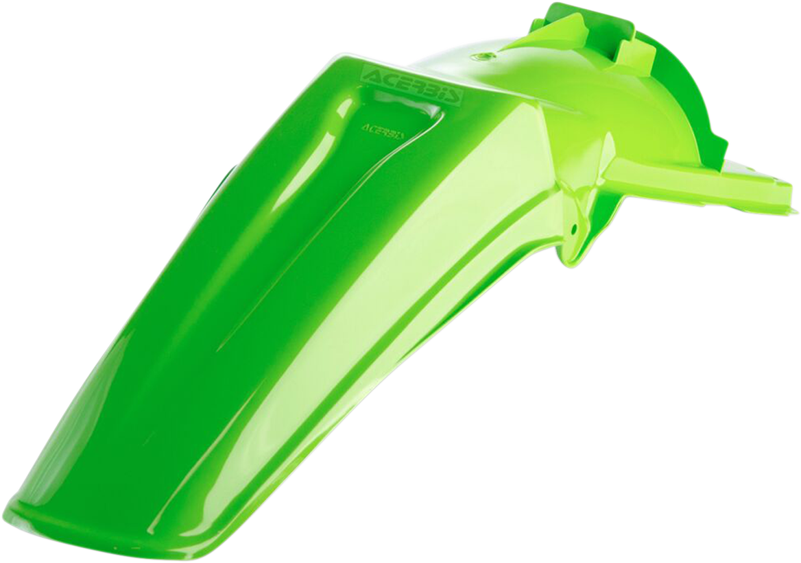 Green Acerbis rear fender for motorcycles, designed for durability and fit, with a sleek body style and brand compatibility.