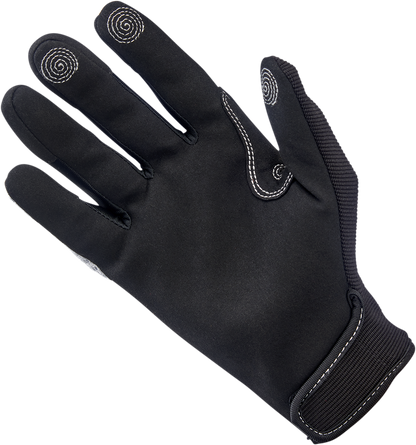 White BILTWELL Anza gloves in 2XL size, showing the textured leather material and secure wrist closure.