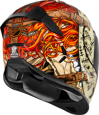 Red ICON Airframe Pro helmet in small size with Topshelf design, featuring sleek aerodynamic shape and matte finish.