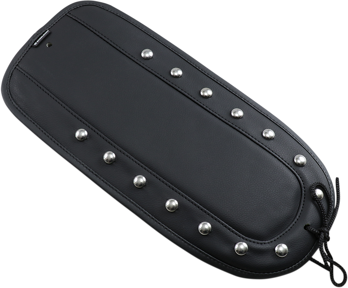 Stainless steel SADDLEMEN Fender Chap with studded design, matching solo seat for motorcycle, shown on a bike.