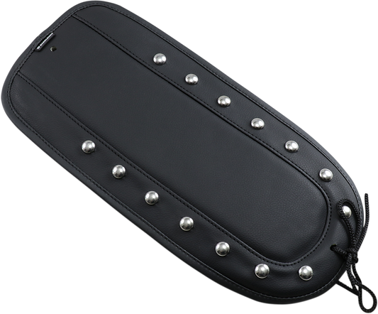 Stainless steel SADDLEMEN Fender Chap with studded design, matching solo seat for motorcycle, shown on a bike.