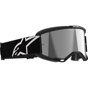 Alpinestars Vision 5 Goggle for motocross, black frame with silver mirror lens, designed for riding protection and style.