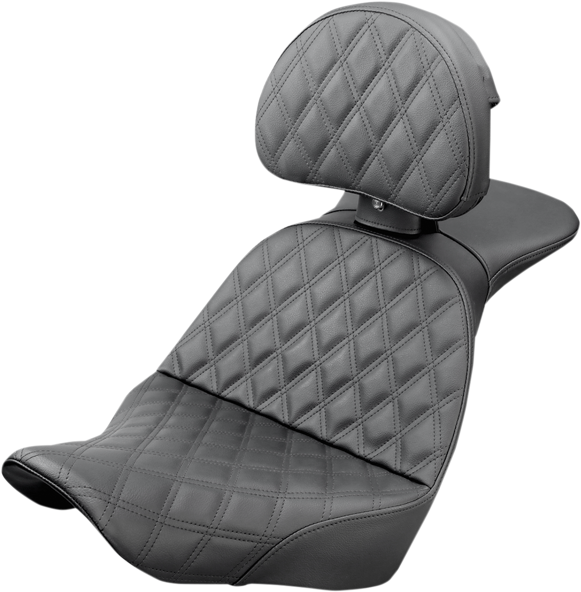 Bill's Exhausts SADDLEMEN Explorer Seat with lattice stitching and backrest for Softail 2018-2019 motorcycle, black leather seat.