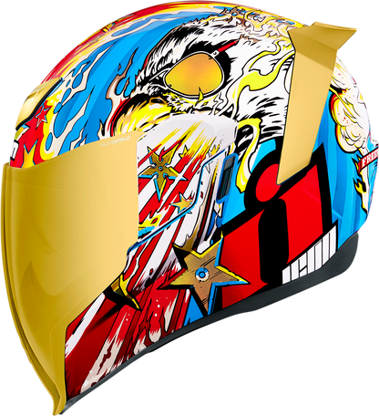 Bill's Exhausts ICON Airflite™ Helmet in Gold, large size, with sleek aerodynamic design and clear visor for motorcycle riding.